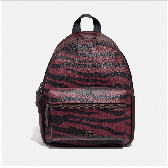 Coach Mini Charlie Backpack With Tiger Print Dark Red Black F37880 - Picture 1 of 9